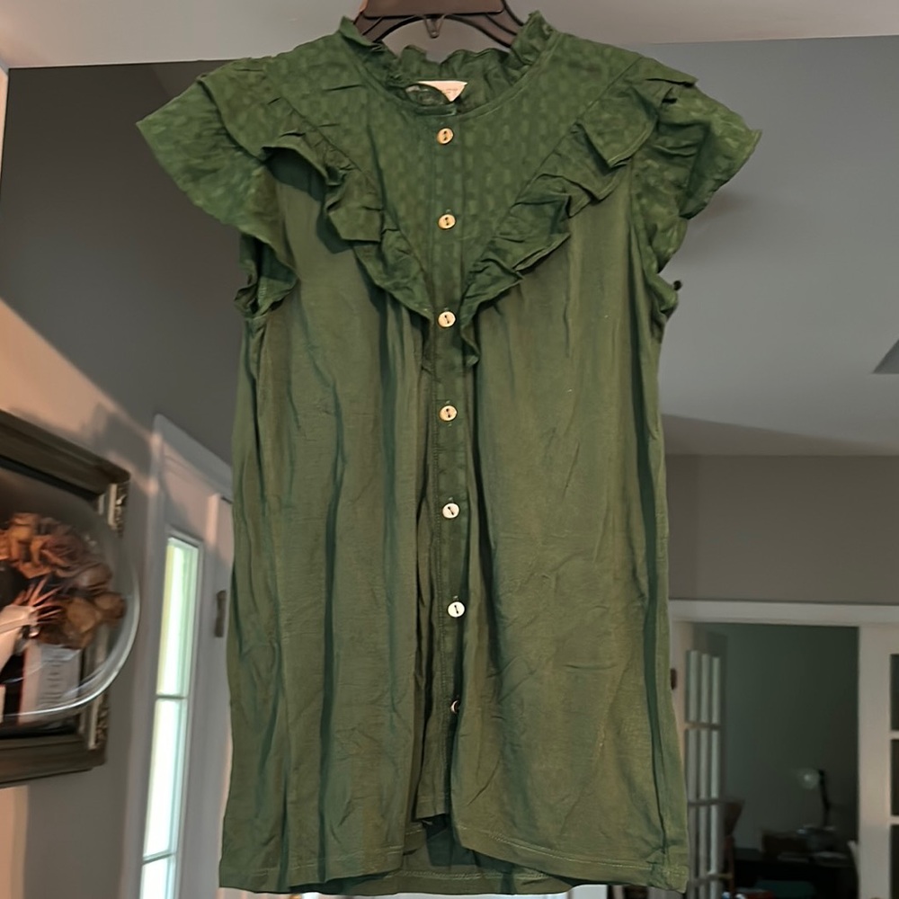 New with tags! Loft Green Ruffled Sleeveless Blouse